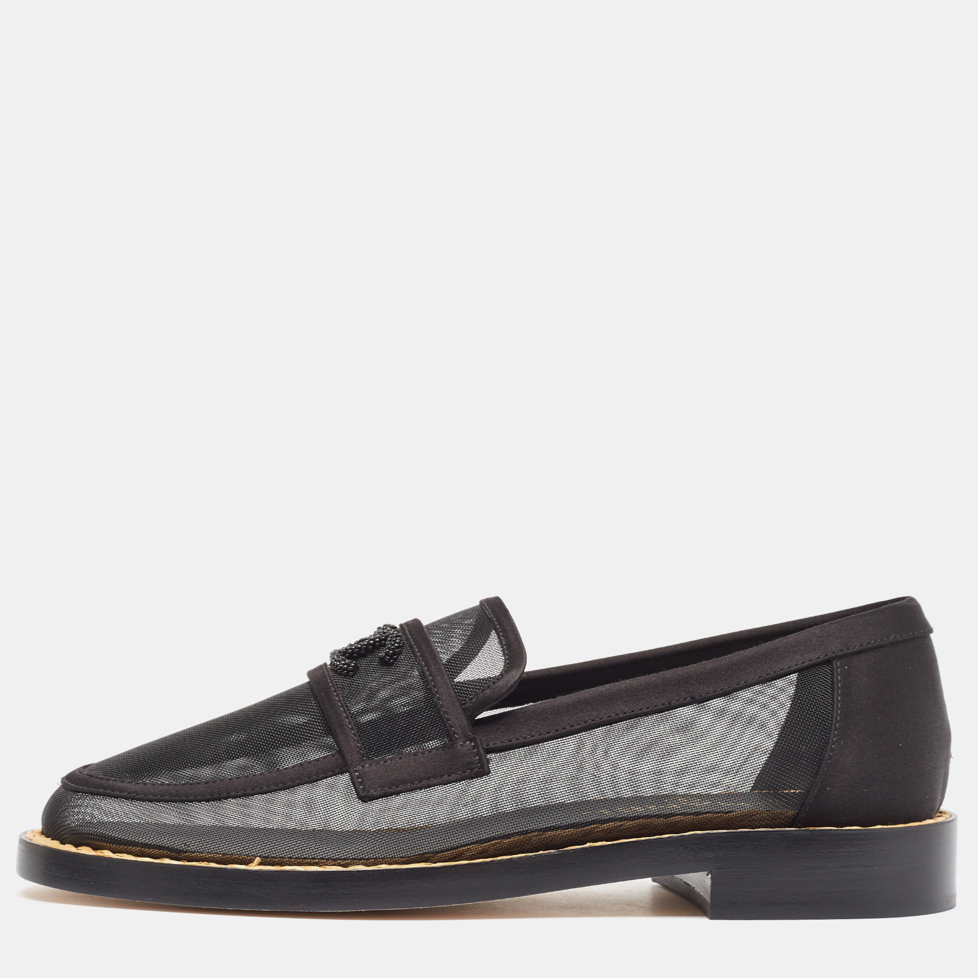 Chanel Black Mesh and Satin Beaded CC Slip On Loafers Size 37, Loafers & Slip-Ons - Luxury Closet catalog