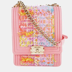 Chanel Pink Tweed Leather North South Boy Shoulder Bag, Shoulder Bags - Luxury Closet catalog