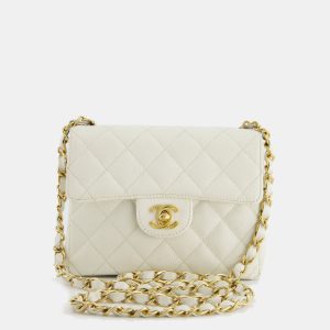 Chanel Vintage White Caviar Mini Square Flap Bag with 24K Gold Hardware, Shoulder Bags - Luxury Closet catalog
