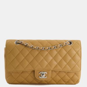 Chanel Chai Latte Medium Classic Double Flap Bag in Caviar with Silver Hardware, Shoulder Bags - Luxury Closet catalog