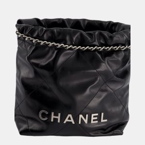 Chanel Mini 22 Bag in Black Shiny Calfskin with Silver Hardware, Shoulder Bags - Luxury Closet catalog