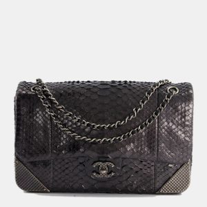 Chanel Metallic Black Python Small Single Flap Bag with Ruthenium Textured Hardware, Shoulder Bags - Luxury Closet catalog