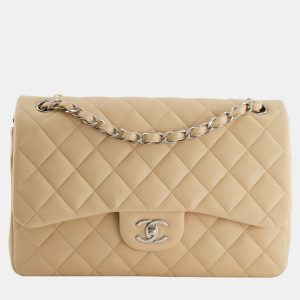 Chanel Beige Jumbo Classic Double Flap Bag in Lambskin with Silver Hardware RRP &Acirc;&pound;9,240, Shoulder Bags - Luxury Closet catalog