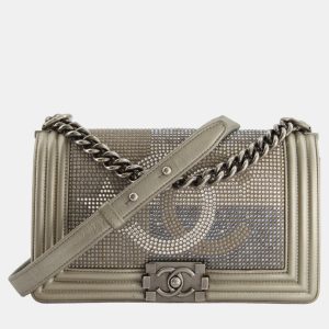 Chanel Medium Boy Bag in Gold Metallic Sequin CC Star Print with Silver Hardware, Shoulder Bags - Luxury Closet catalog