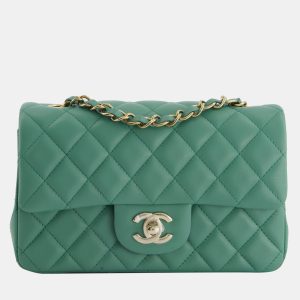 Chanel Green Mini Rectangular Bag in Lambskin Leather with  Champagne Gold Hardware, Shoulder Bags - Luxury Closet catalog