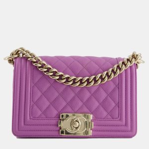 Chanel Purple Small Boy Bag in Lambskin Leather with Champagne Gold Hardware, Shoulder Bags - Luxury Closet catalog