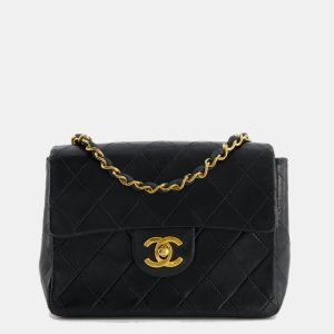 Chanel Vintage Black Mini Square Bag in Lambskin Leather with 24k Gold Hardware, Shoulder Bags - Luxury Closet catalog