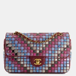 Chanel Burgundy Medium Classic Single Flap Bag Mosaic Embellished with Gold Hardware, Shoulder Bags - Luxury Closet catalog