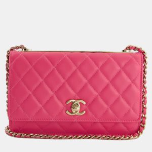 Chanel Hot Pink Quilted Trendy Wallet on Chain Bag in Lambskin Leather with Champagne Gold Hardware, Shoulder Bags - Luxury Closet catalog