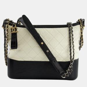 Chanel White and Black Medium Gabrielle Bag in Aged Calfskin Leather with Mixed Hardware, Shoulder Bags - Luxury Closet catalog