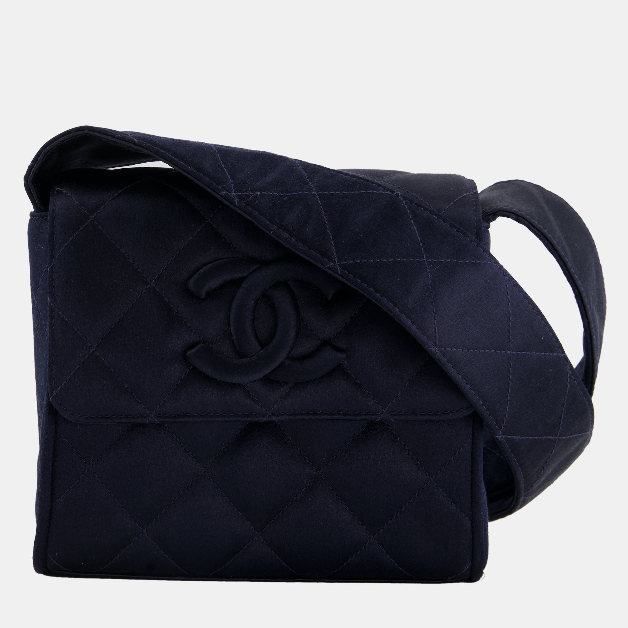 Chanel Navy Vintage Silk Diamond Quilted Shoulder Bag with CC Logo, Shoulder Bags - Luxury Closet catalog
