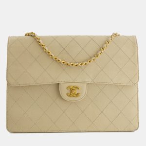 Chanel Vintage Beige Large Single Flap Bag in Caviar Leather with 24k Gold Hardware, Shoulder Bags - Luxury Closet catalog