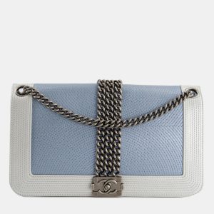 Chanel Metallic Baby Blue with Chain Detail Rock Boy Bag with Gunmetal Hardware Bag, Shoulder Bags - Luxury Closet catalog