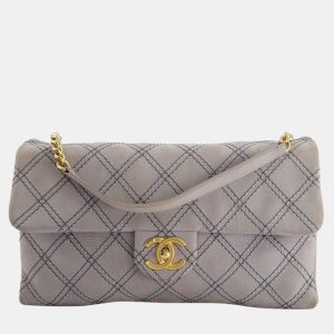 Chanel Powder Grey Suede Quilted Flap Bag with Gold Hardware, Shoulder Bags - Luxury Closet catalog