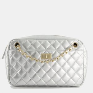 Chanel Metallic Silver Camera Bag in Lambskin With Brushed Gold Hardware, Shoulder Bags - Luxury Closet catalog