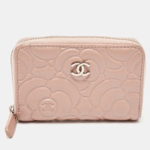 Chanel Pink Camellia Embossed Leather Zip Around Coin Purse, Wallets & Money Clips - Luxury Closet catalog