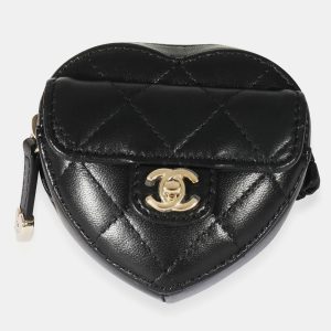 Chanel Black Quilted Lambskin Heart Zipped Arm Coin Purse, Wallets & Money Clips - Luxury Closet catalog