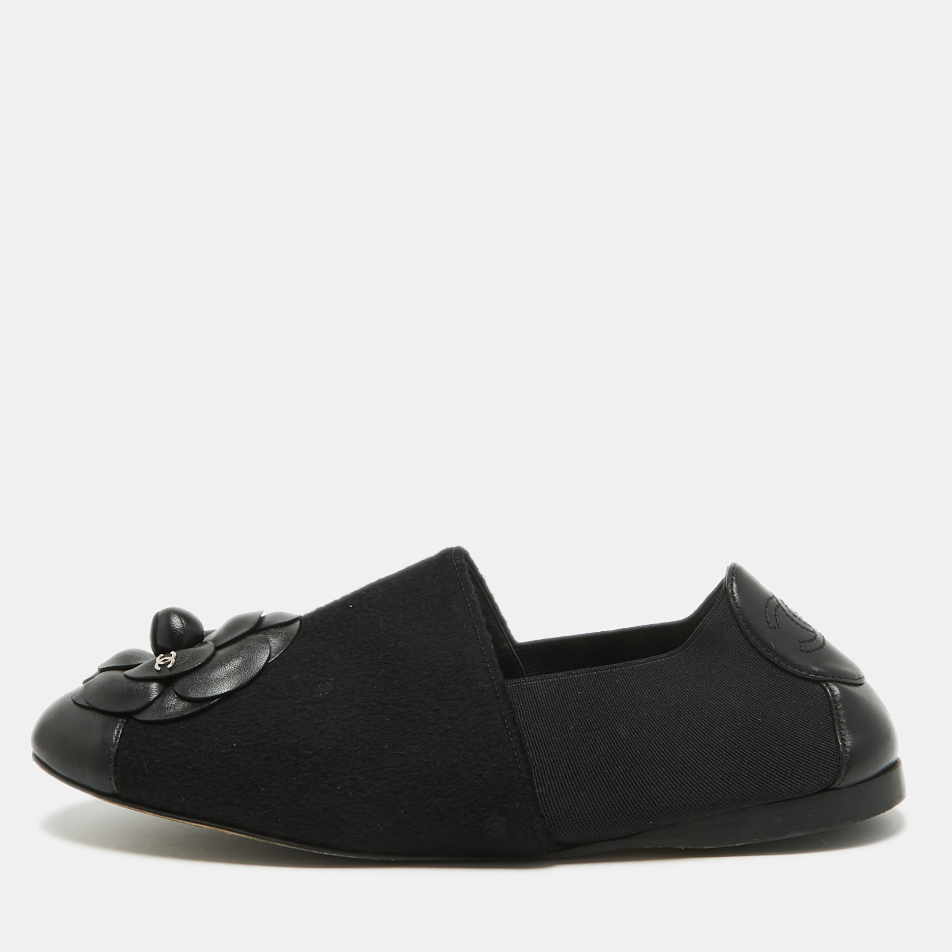 Chanel Black Felt and Leather CC Camellia Slip On Loafers Size 40, Loafers & Slip-Ons - Luxury Closet catalog