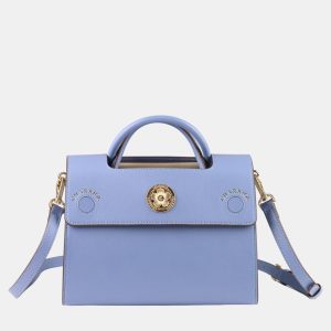 Charriol Esprit Leather LaetitiaFleury One Size Blue Leather Top Handle Bag, Tote Handbags - Luxury Closet