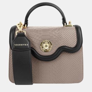 Charriol Stone/ black Leather LAETITIAclassic Handbag, Satchels - Luxury Closet