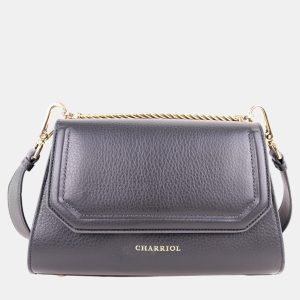 Charriol Dark Grey Leather Celtic Twist Bar Handbag, Shoulder Bags - Luxury Closet