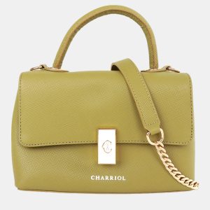 Charriol Le Reve Medium Green Leather Top Handle Bag, Satchels - Luxury Closet
