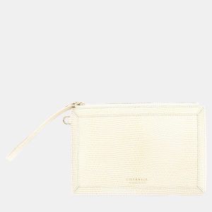 Charriol Chameleon Beige Lizard Embossed Leather Wristlet Pouch Bag, Clutches & Special Occasion Bags - Luxury Closet