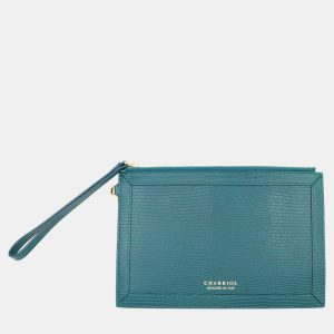Charriol Chameleon One Size Green Leather Pouch Bag, Clutches & Special Occasion Bags - Luxury Closet