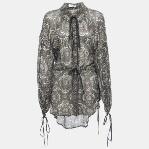 Chloe Multicolor Paisley Printed Chiffon Drawstring Blouse M, Shirts & Tops - Luxury Closet catalog