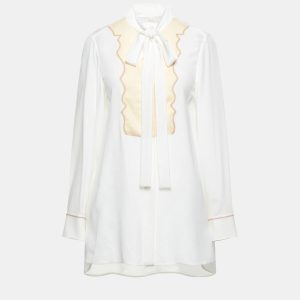 Chloe Cream Silk & Linen Tie Neck Blouse L (FR 40), Shirts & Tops - Luxury Closet catalog