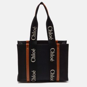 Chloe Black/Tan Canvas and Leather Medium Woody Tote, Tote Handbags - Luxury Closet catalog