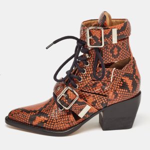 Chloe Brown Python Embossed Leather Rylee Ankle Boots Size 34.5, Boots - Luxury Closet catalog
