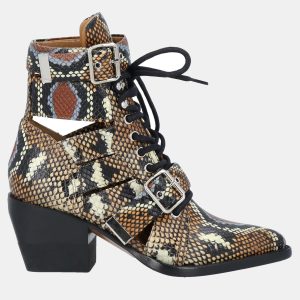 Chloe Brown Python Embossed Leather Rylee Ankle Boots Size 35.5, Boots - Luxury Closet catalog