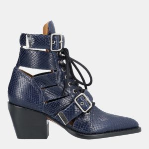Chloe Snakeskin Embossed Leather Ankle Boots 37, Boots - Luxury Closet catalog