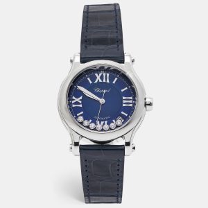 Chopard Blue Stainless Steel Alligator Leather Happy Sport 278559-3008 Women's Wristwatch 36 mm, Watches - Luxury Closet catalog