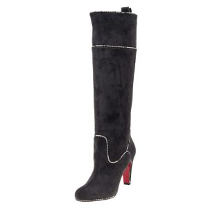 Christian Louboutin Dark Grey Suede And Snakeskin Trim Louloubotta Knee Length Boots Size 36.5, Boots - Luxury Closet catalog