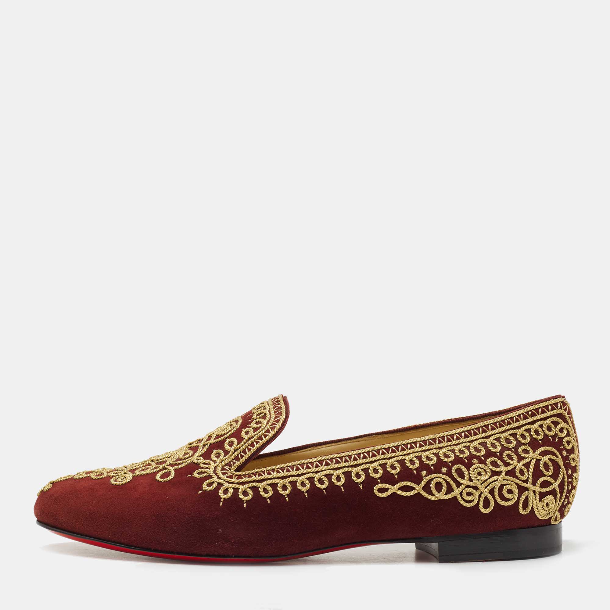 Christian Louboutin Burgundy Embroidered Suede Mamounia Smoking Slippers Size 40.5, Loafers & Slip-Ons - Luxury Closet catalog