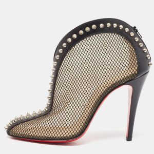 Christian Louboutin Black Mesh and Leather Bourriche Ankle Booties Size 38.5, Boots - Luxury Closet catalog