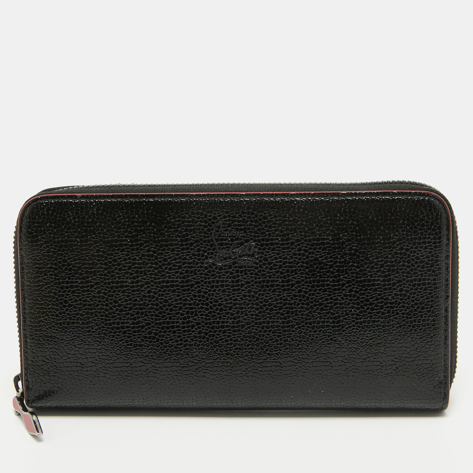 Christian Louboutin Black Crackled Patent Leather Zip Around Continental Wallet, Wallets & Money Clips - Luxury Closet catalog