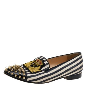 Christian Louboutin Multicolor Patent Leather And Canvas Havanana Spiked Smoking Slippers Size 40, Loafers & Slip-Ons - Luxury Closet catalog