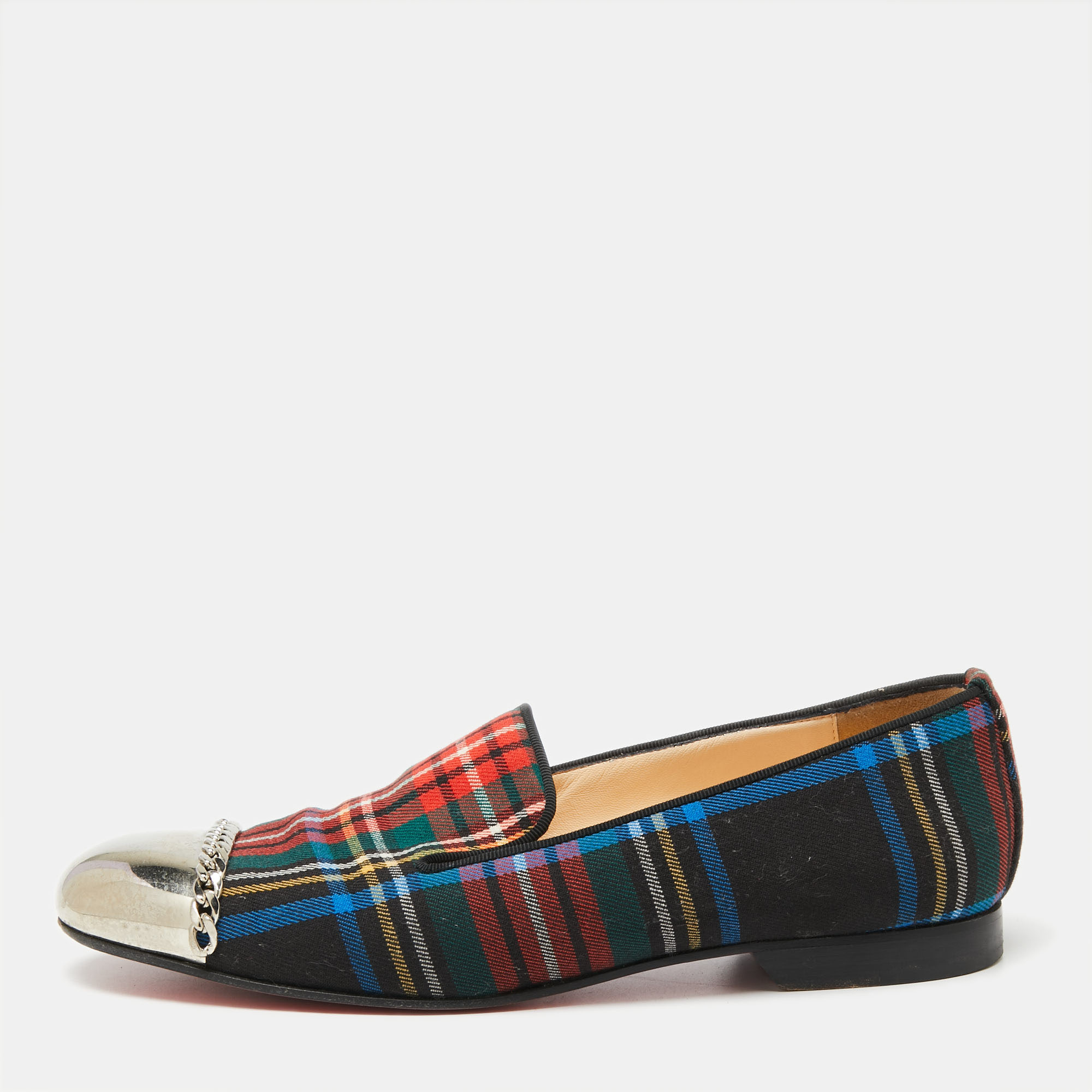 Christian Louboutin Multicolor Fabric Rollergirl Chain-Link Smoking Slippers Size 38.5, Loafers & Slip-Ons - Luxury Closet catalog