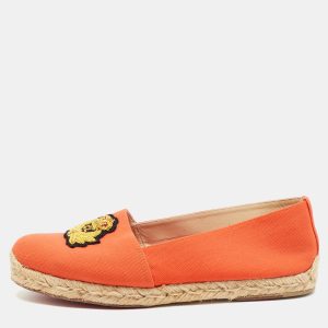 Christian Louboutin Orange Canvas Gala Embroidered Crest Espadrille Loafers Size 38, Loafers & Slip-Ons - Luxury Closet catalog
