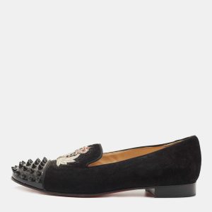 Christian Louboutin Black Suede Harvanana Spiked Smoking Slippers Size 36.5, Loafers & Slip-Ons - Luxury Closet catalog