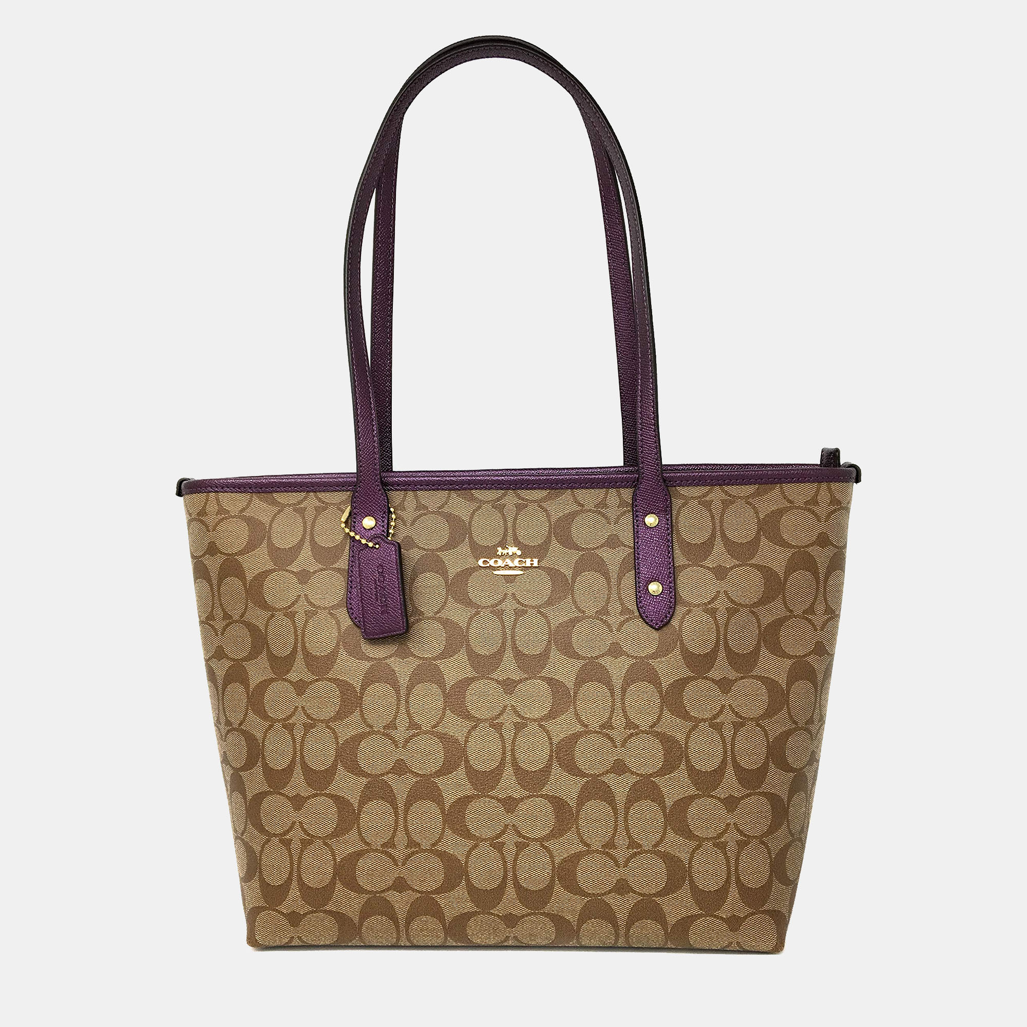 Coach Beige/Burgundy Signature Canvas and leather Gallery Tote, Tote Handbags - Luxury Closet catalog