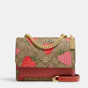 Coach Gold / Red Signature Canvas Mini Klare Strawberry Print Crossbody Bag, Shoulder Bags - Luxury Closet catalog