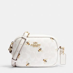 Coach White Signature Canvas Mini Jamie Bee Print Camera Bag, Shoulder Bags - Luxury Closet catalog