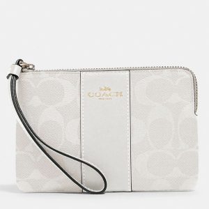 Coach White Signature Canvas and Leather Corner Zip Wristlet, Wallets & Money Clips - Luxury Closet catalog