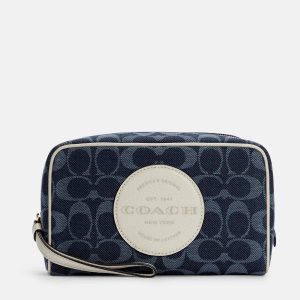 Coach Blue/White Signature Denim and Leather Dempsey Boxy Cosmetic Case, Wallets & Money Clips - Luxury Closet catalog