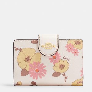 Coach Gold/White Canvas and Leather Medium Corner Zip Wallet Floral Print, Wallets & Money Clips - Luxury Closet catalog