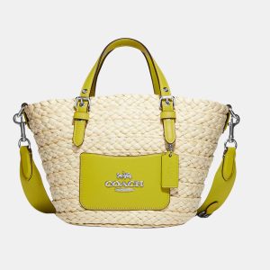 Coach Lime Green Straw and Leather Small Tote Bag, Tote Handbags - Luxury Closet catalog